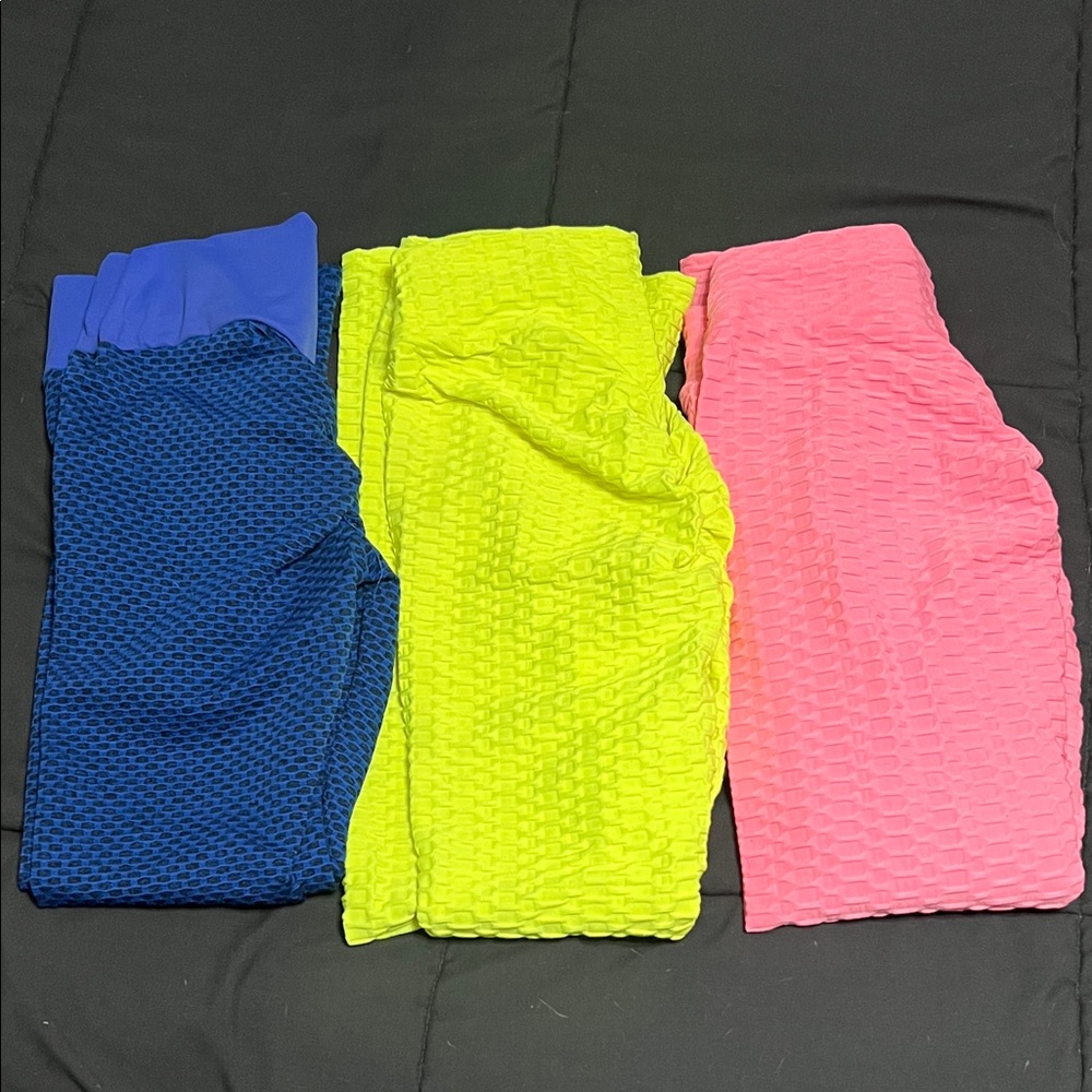 Vibrant Women's Leggings Set - Blue, Yellow, Pink